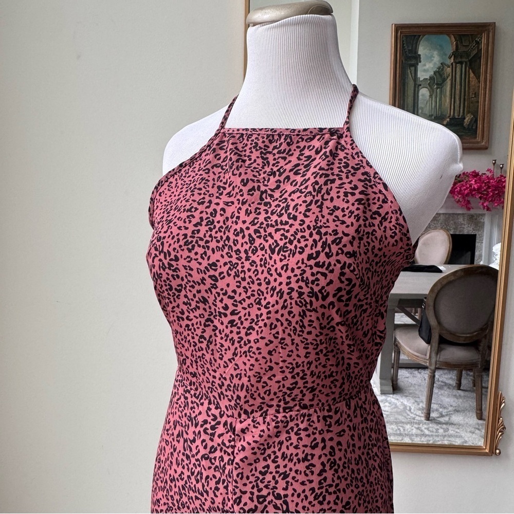 Leopard Print Halter Jumpsuit - Pink - Picture 3 of 5